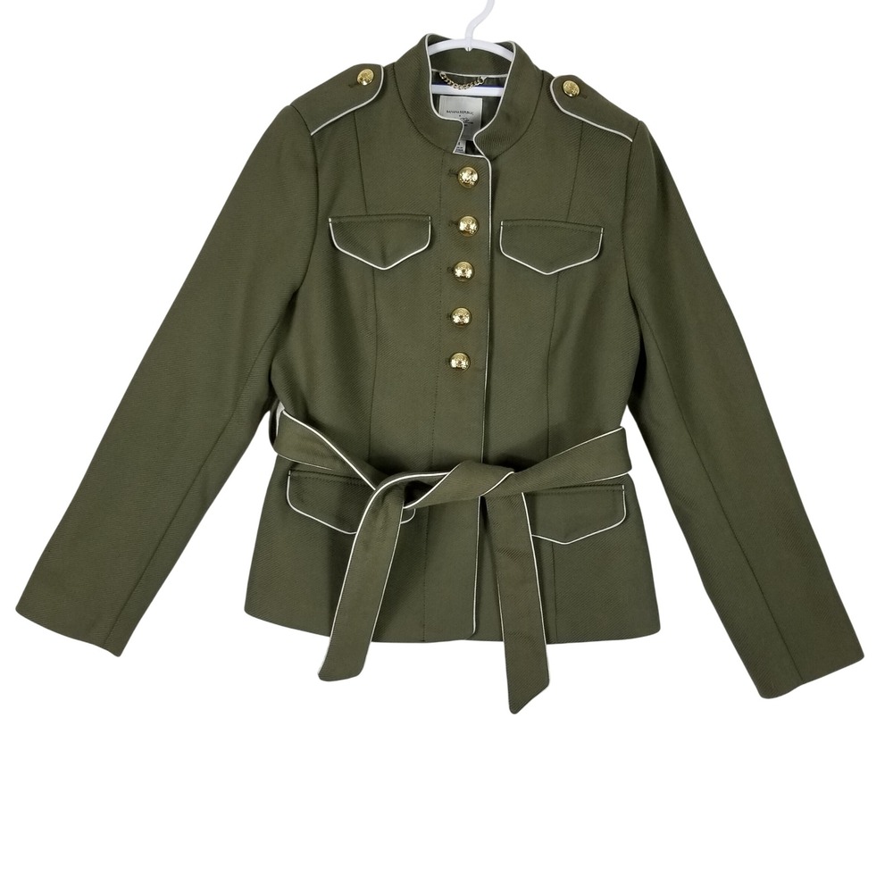 Banana Republic Olivia Palermo Jacket Womens M Olive Green Military Belted B4